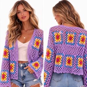 Boohoo Multicolor Crochet Cardigan
